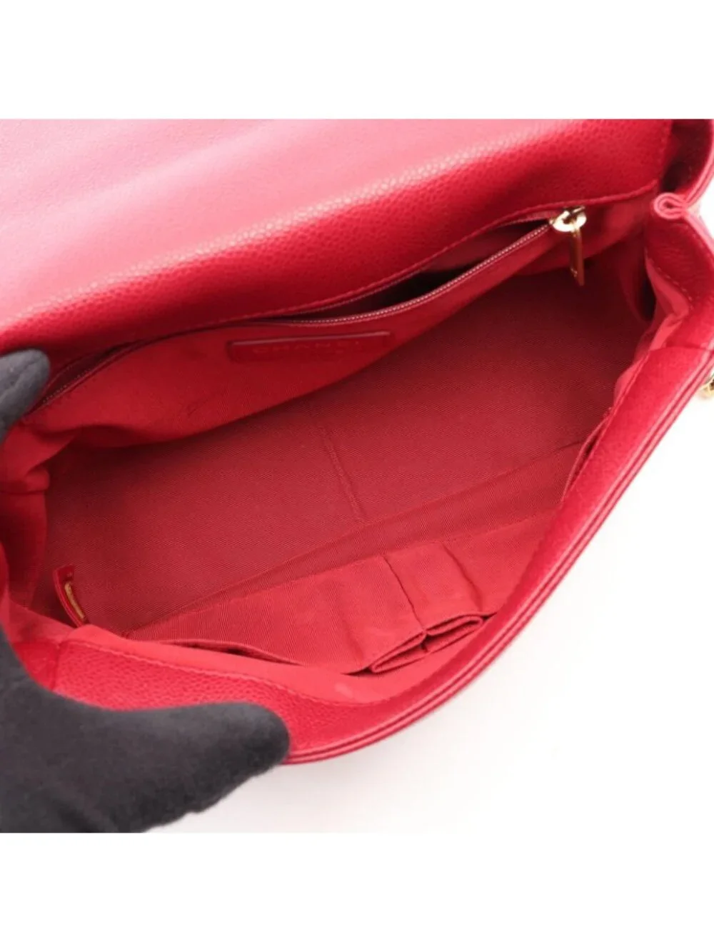Chanel Shoulder Bag Quilted Top Handle 2-Way Red Caviar Leather Top Full Flap